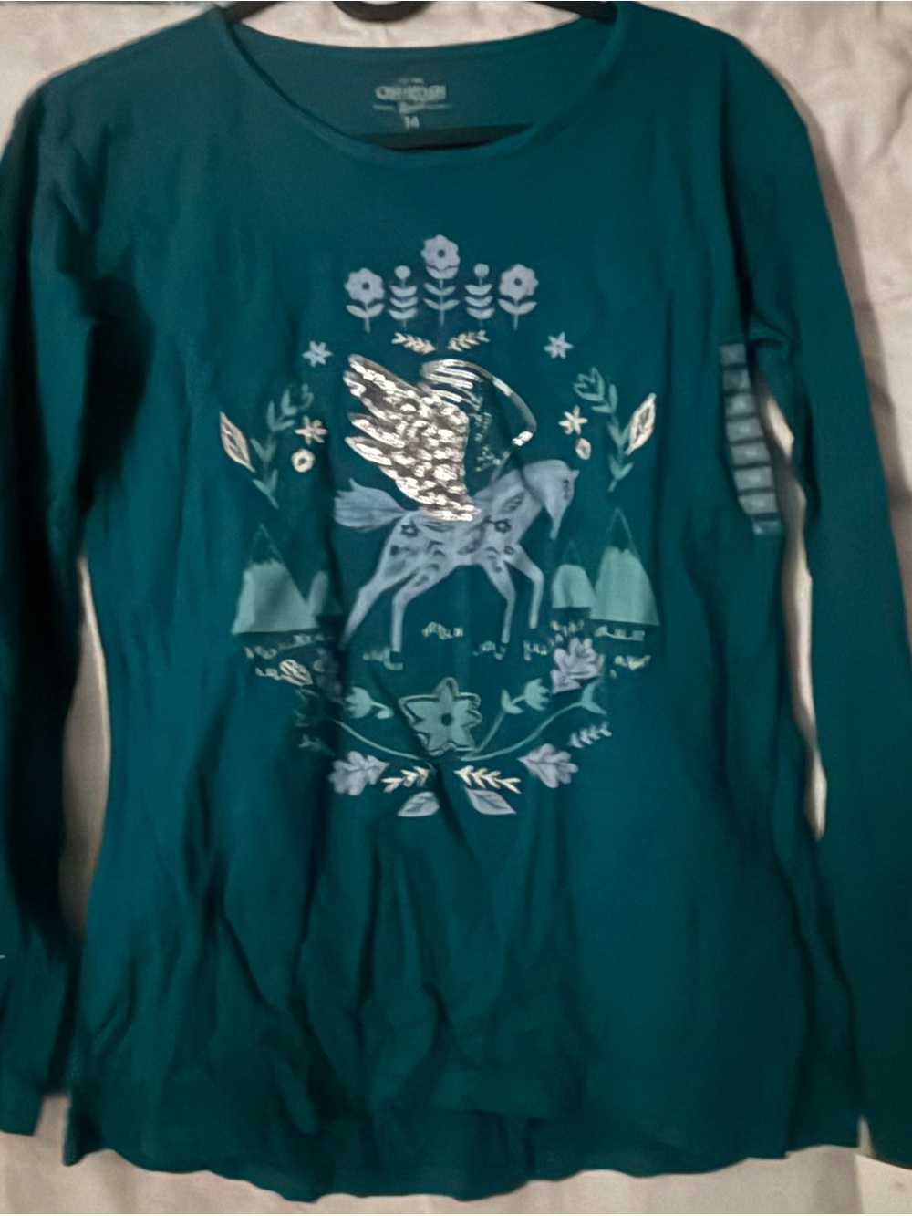 NWTOshKosh B’gosh Girls Pegasus Graphic Long Sleeve Tee Size 14 Teal